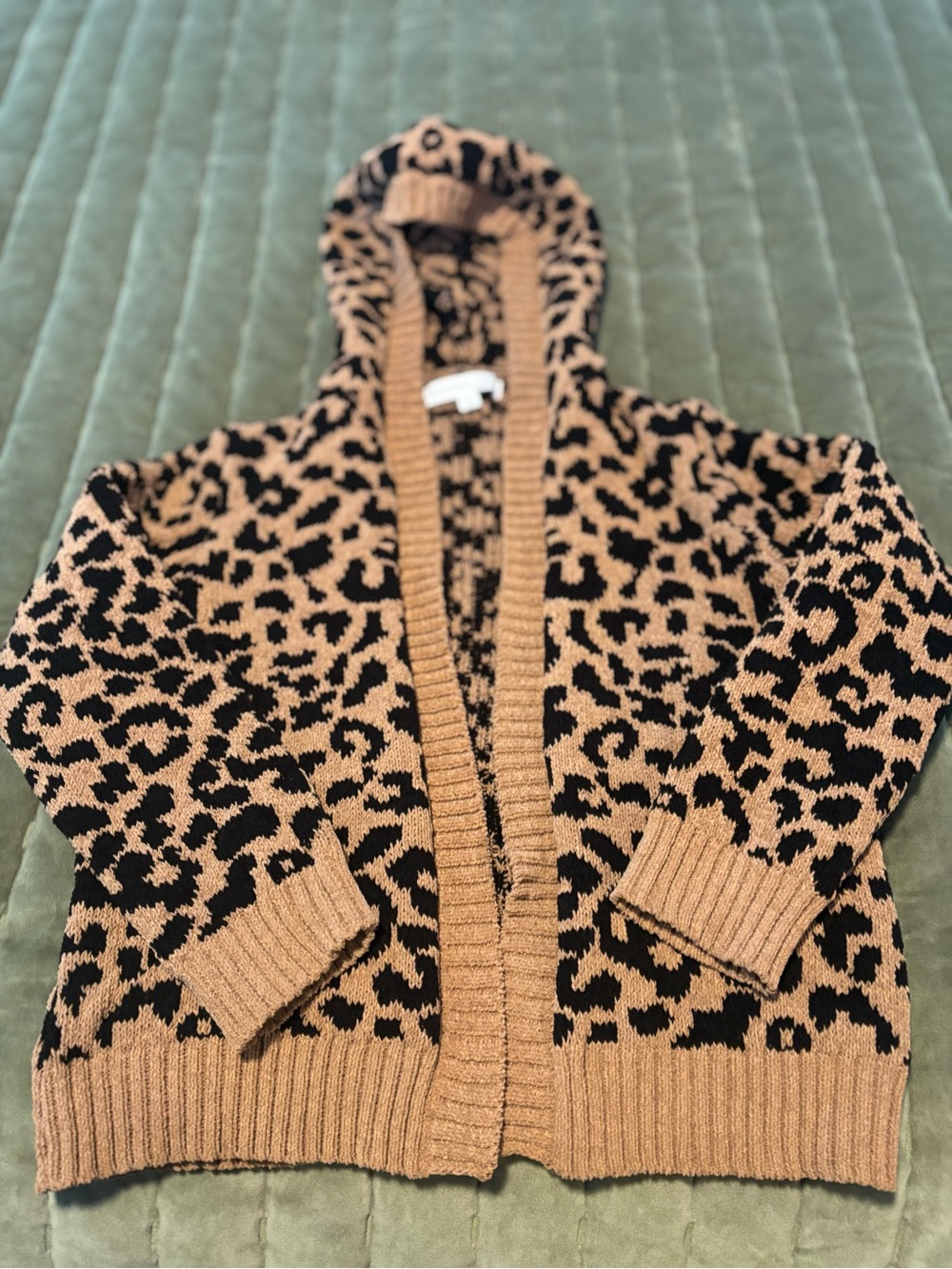 btween Black and Camel Leopard Hooded Cardigan